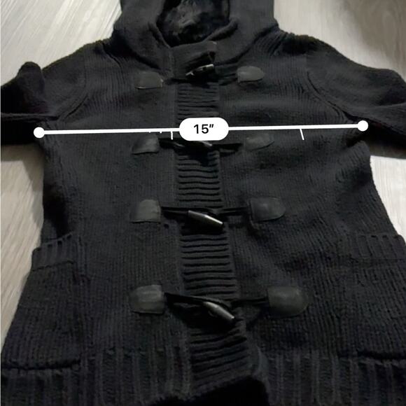 Theory Wool Cashmere Rabbit Fur Black Knit Toggle‎ Front Sweater Cardigan Sz XS - Picture 9 of 10
